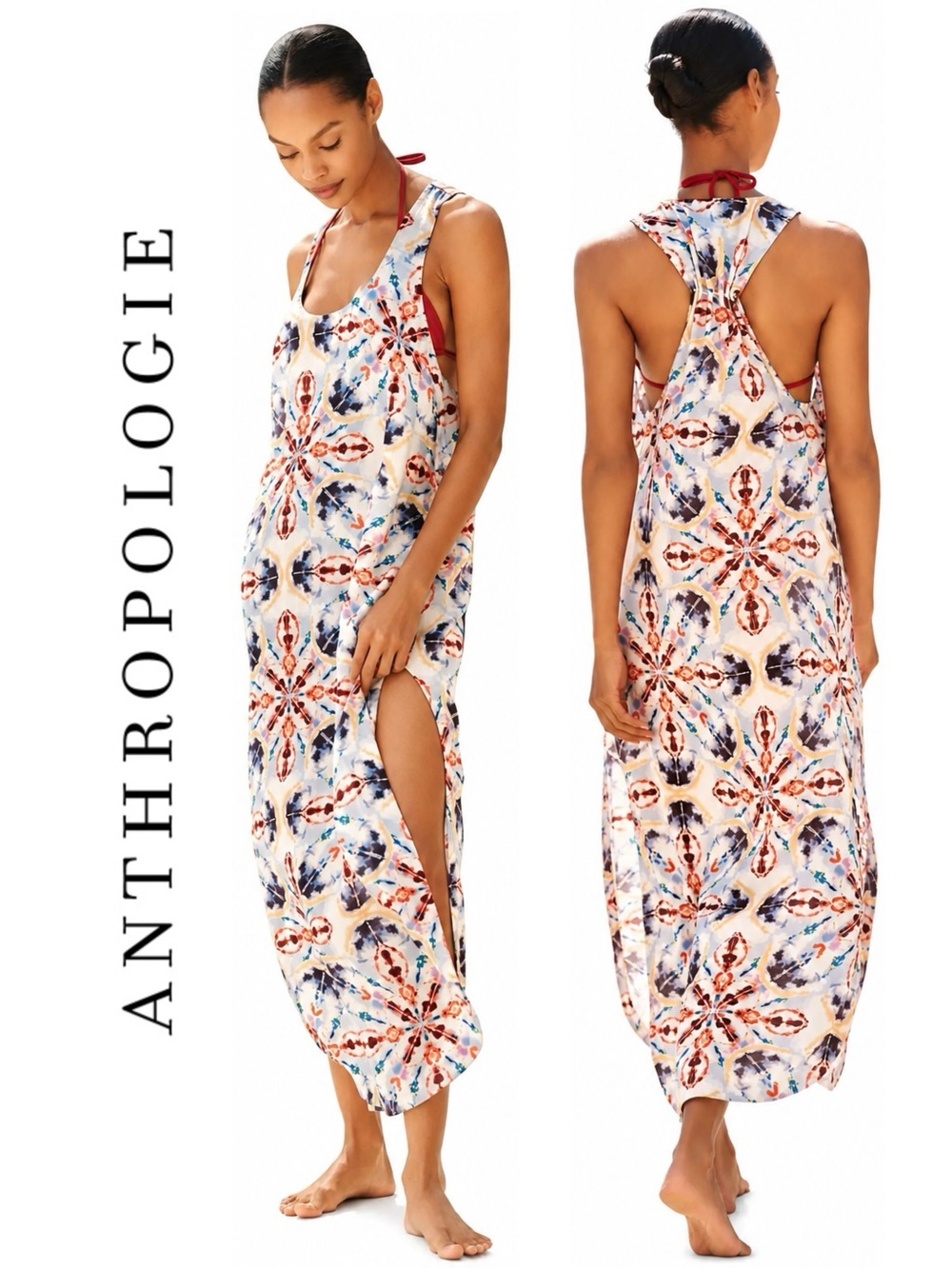 Anthropologie Celandine V-Neck High-Slit Maxi Dress